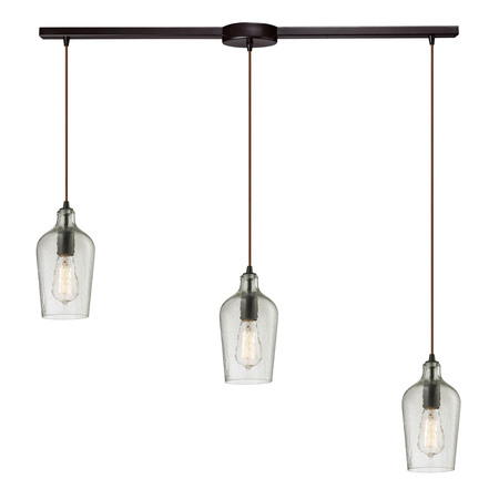 ELK LIGHTING Hammered Glass 3-Lght Linear Pndnt Oiled Brnz w/Hammered Clr Glass 10331/3L-CLR